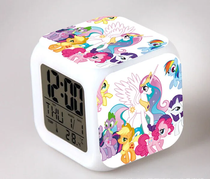 My Little Pony Ночной светильник светодиодный 7 цветов с меняющейся вспышкой цифровые будильники для спальни часы для пробуждения радужные тире reloj despertador - Цвет: 1