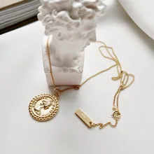 Gold Coated Silver Coin Necklace Retro Elizabeth Coin Pendant Choker For Women coin necklace 925 necklace with coins charming coin triangle pendant necklace for women