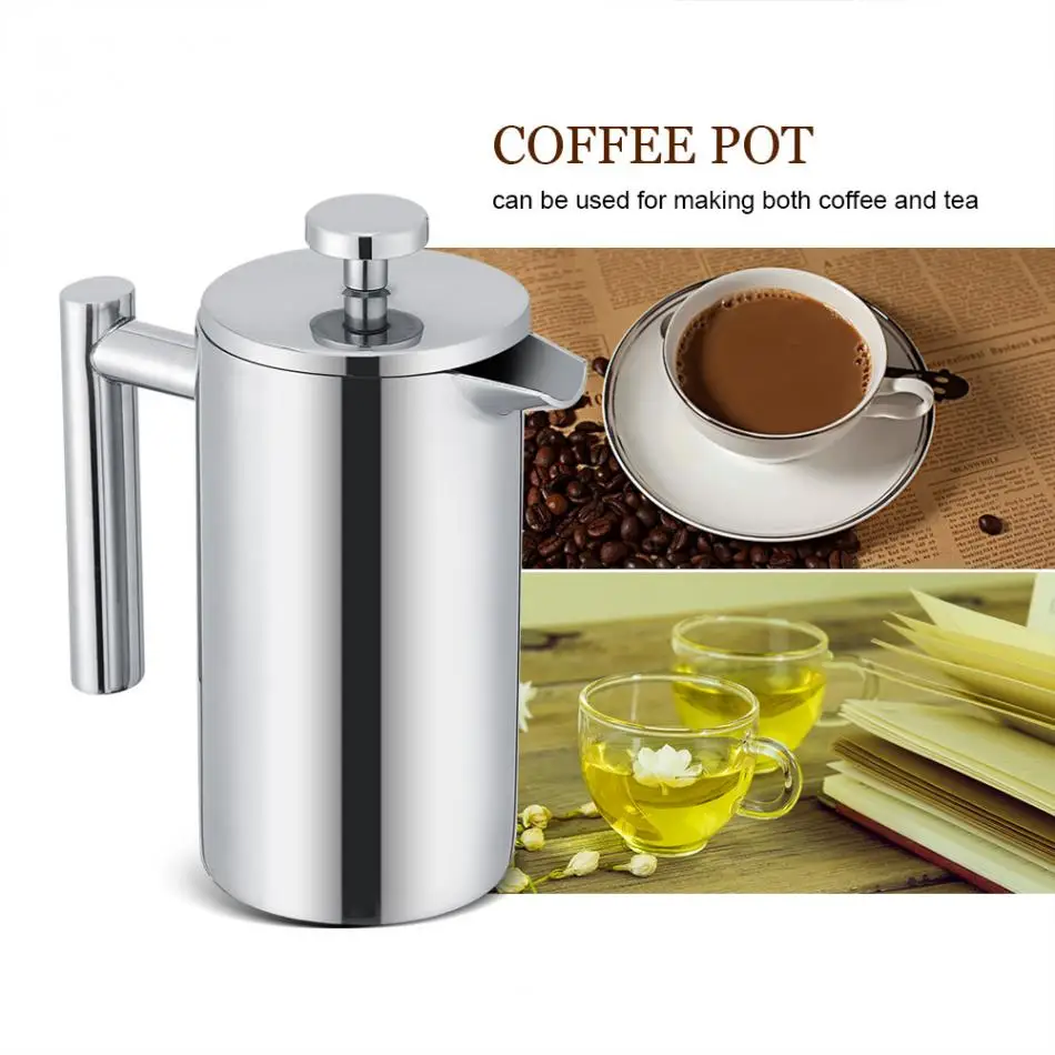 350ML Double Wall Stainless Steel Coffee Maker Tea Pot with Filter Cafe