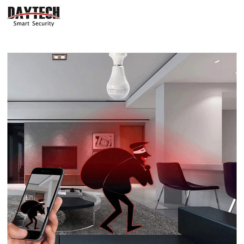 DAYTECH 1080P Wireless Panoramic IP Camera 2MP Home Surveillance Network Camera Security Lamp Night Vision Audio Free APP DAYTECH 1080P Wireless Panoramic IP Camera 2MP Home Surveillance Network Camera Security Lamp Night Vision Audio Free APP