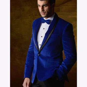 

Royal blue Velvet Jacket Groomsmen Shawl Lapel Groom Tuxedos men suit 2017 new slim fit Mens Suits Wedding (Jackets+black Pants)