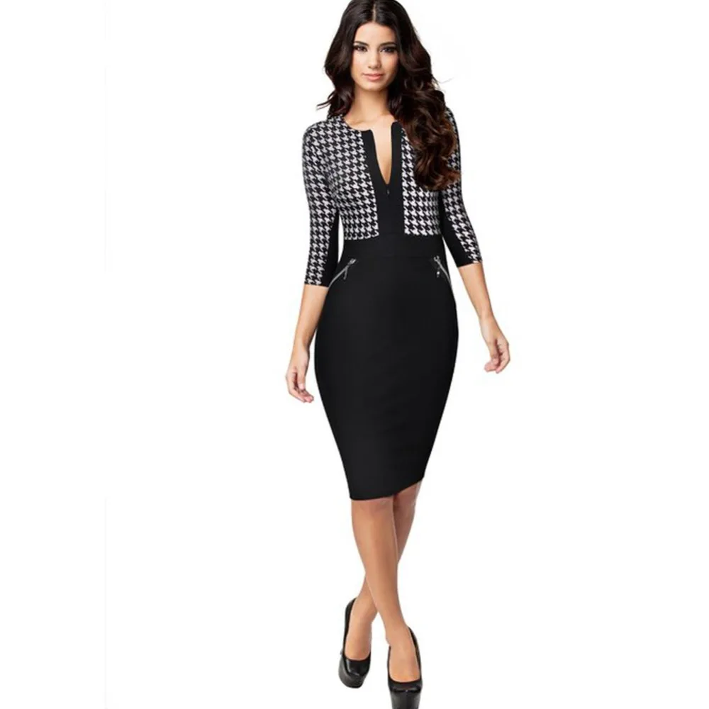 2017 Fashion Women Bodycon Slim Dress Sexy Business Office 3/4 Sleeve ...