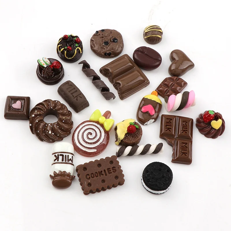 

20 Pcs Mix Designs Chocolate Color Dessert Cartoon DIY Resin Flatback Cabochon Lucky Bag DIY Craft Accessories Decoration