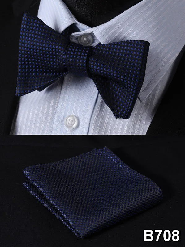 Клетчатый Ftoral Shtipe100% шёлковый жаккардовый тканый мужской галстук-бабочка, Свадебный галстук-бабочка карман квадратный носовой платок галстук-бабочка набор костюм с платком B7