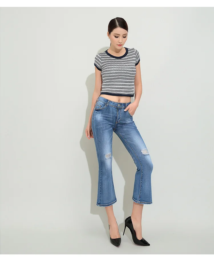 The new fashion 2016 summer micro flared trousers wide legged mid waist zipper fly ankle length