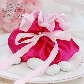 

FREE SHIPPING 100PCS Pudding Cerise Favor Candy Bags Wedding Favors Bags Party Decoration Favors Satin Candy Bags Candy Holder