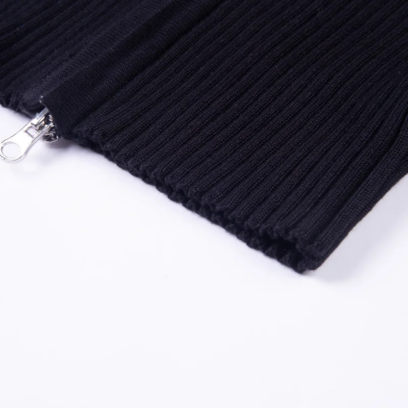 InstaHot черное пальто на молнии кардиган с отложным воротником ребристый трикотажный Тонкий Свитера Для женщин на осень и весну, Повседневное свитер для улицы