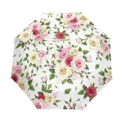 Красивый автоматический Три складной розовый зонтик дождь женский ветрозащитный Paraguas анти УФ солнечный и дождливый зонтик для девочки