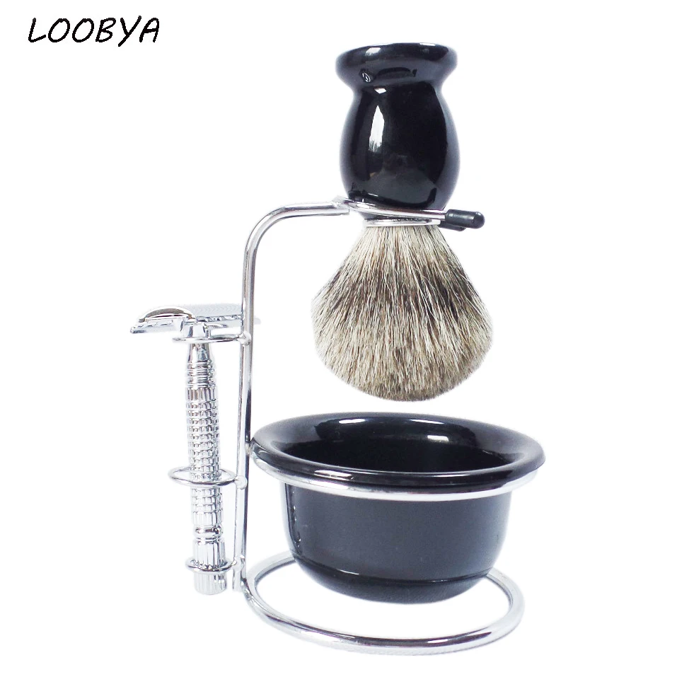 4pc/set Safety Shaving Razor Stand Beard Shave Brush Bowl in Shaving