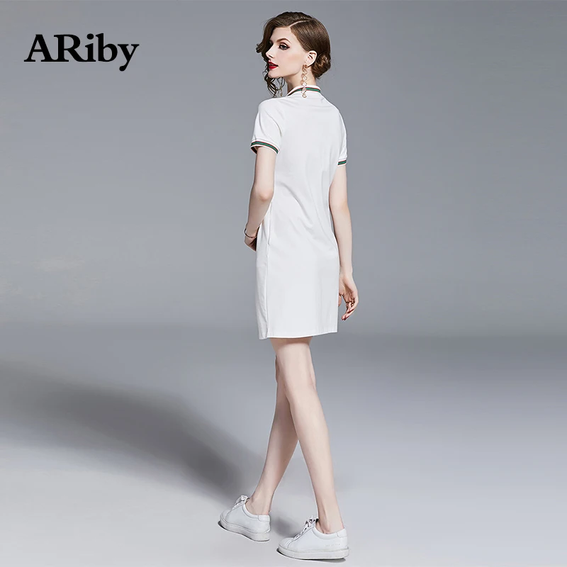 Dress Women Summer Vestidos Dress ARiby 2019 New Fashion Casual Solid Temperament Lapel Embroidered Cute Short Sleeve Mini Dress