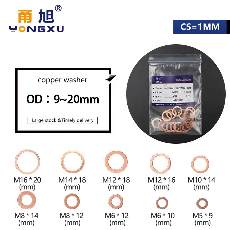 300x Crush Copper Washer Gasket Flat Ring Seal Kit M5 M6 M8 M10 M12 M14 M16 M20