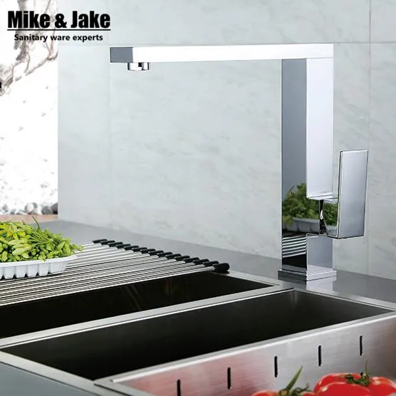  360 rotating Chrome square kitchen faucets square brass sink kitchen mixer water tap Brass Kitchen  - 32681749576