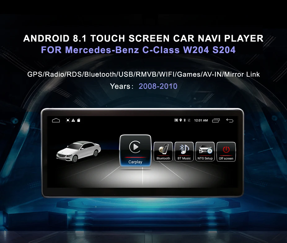 Sale Android 8.1 Car Radio Bluetooth GPS Navigation Head Unit for Mercedes Benz 2008-2010 C Class 180 200 220 250 CDI 63 300 320 350 0