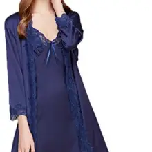 Брендовые женские летние комплекты ночного белья из двух предметов, кружевные и атласные женские халаты и халаты, комплекты кимоно, Халат+ ночная рубашка