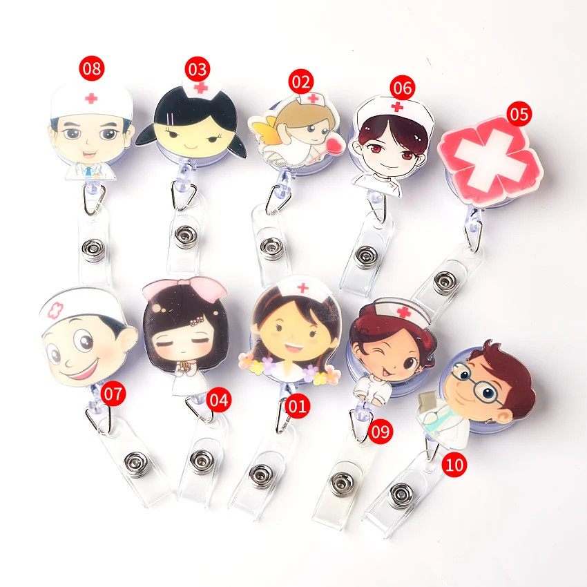 5pc/set Retractable Nurse Badge Holder Clip Id Card Holder Cartoo Porta