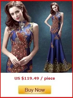 blue Phoenix Jewel embroidery backless Cheongsam dresses