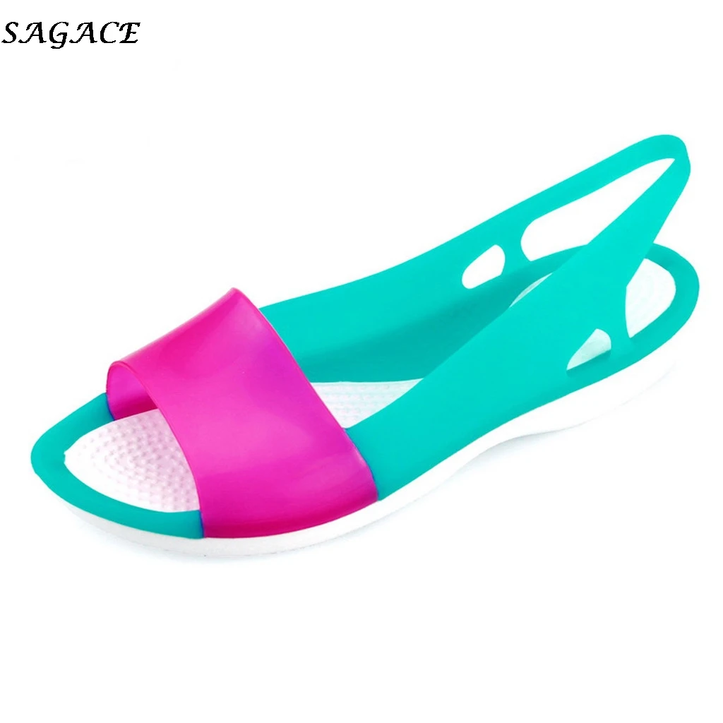 

SAGACE Sandals women Rainbow Jelly Shoes Woman Summer Peep Toe Non-Slip Beach Roman Sandals Flats Sandalias Zapatos De Mujer #4Z