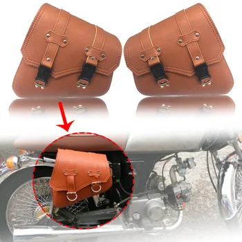 

2x Universal Motorcycle Saddle bags Cruiser Side Storage Tool Pouches For Harley Sportster XL883 XL1200 Brown