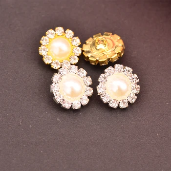 

Rhinestone Bling Buttons Sew On Flower Center Pearl Button 10MM Silver Color Or Gold Color Shank Back 100PCS/Lot KD128