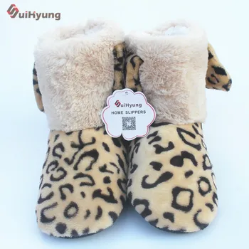 

Suihyung Winter Warm Home Plush Slippers Fashion Leopard Casual Flats Soft Thermal Fleece Ladies Anti-slip Indoor Floor Shoes