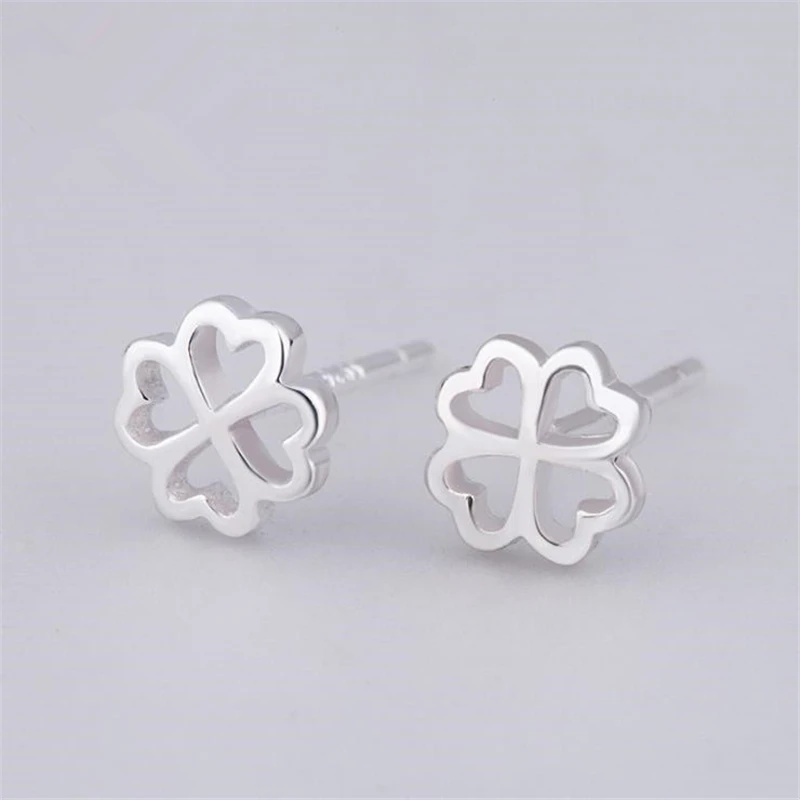 

KOFSAC New Creativity Lucky Four Clover Stud Earring 925 Sterling Silver Small Ear Studs Earrings for Women Jewelry Girls Gift