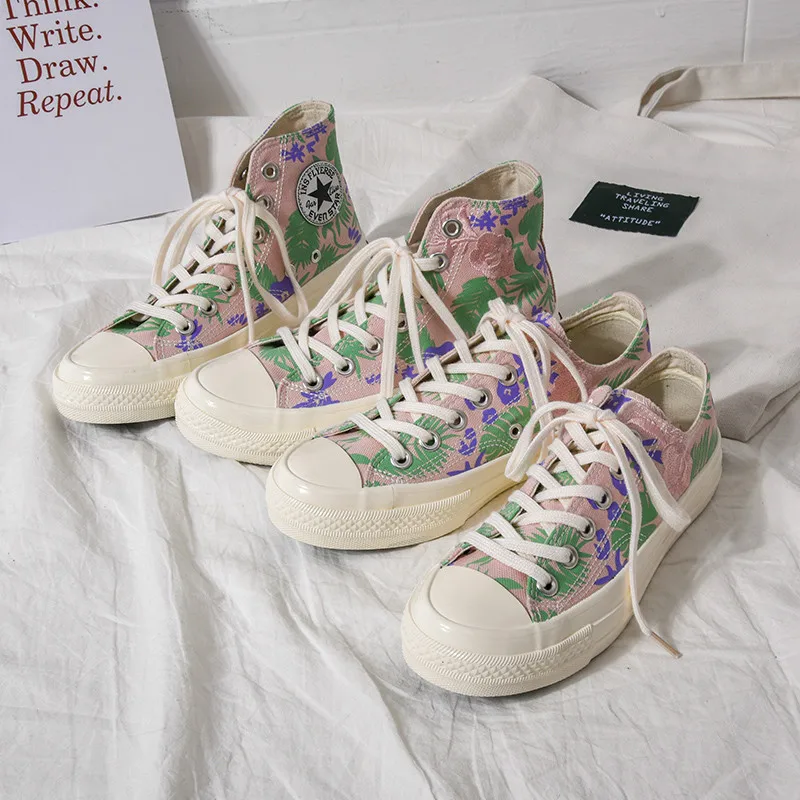 

Women Canvas Shoes Flower Vulcanized Shoe Girls Floral Sneakers 2019 Spring New High Top Lace Up Low Shoes Embroidery 35-40