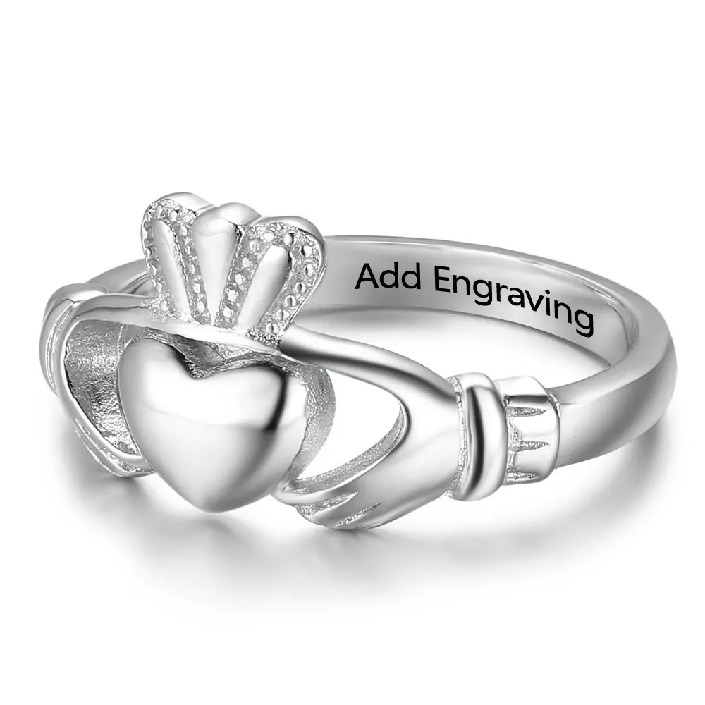 New 925 Sterling Silver Claddagh Rings Heart Shape Engravable Rings Irish Love& Friendship&Loyalty Jewelry JewelOra RI102800