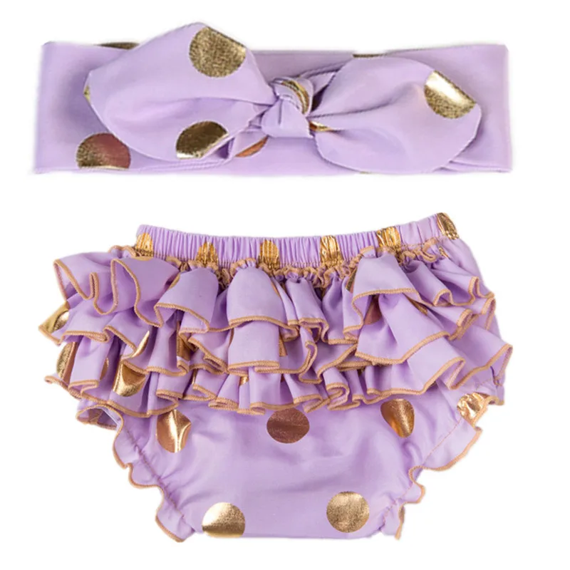 Комплект одежды для маленьких девочек розовый Золотой горошек рябить промах с оголовье, набор - Цвет: 3