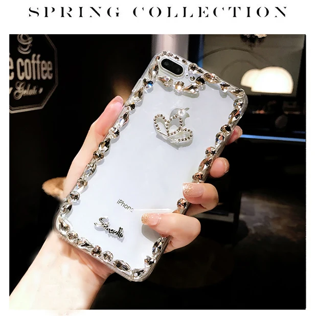 

XINGDUO Luxury Diamond Swan Phone Frame Cover Case For iphone 7 8 6 6s Plus crystal case for iphone X XS XR XS MAX girl shell