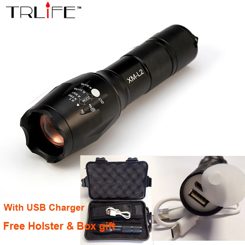 2017 USB Flashlight 8000 Lumens X900 LED CREE XM L2 T6 Tactical Torch Zoomable Powerful Light