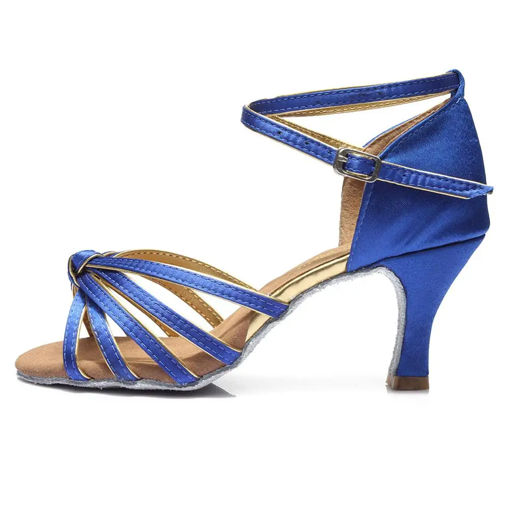 Высокое качество, Профессиональная Обувь для бальных танцев, латинских танцев для женщин/девушек/дам, Танго и сальса, Каблук 5/7 см, домашняя танцевальная обувь из атласа - Цвет: 7cm Blue