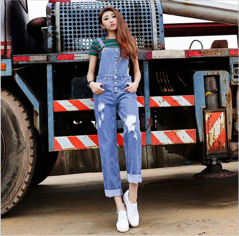 Free shipping summer 2016 casual Classic single breasted contracted joker blue color overalls button fly loose