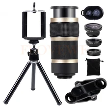 Телескопические Объективы для телефонов с 8-кратным зумом, набор широкоугольных макрообъективов рыбий глаз для iPhone 6, 7, 8, смартфона, мобильного штатива