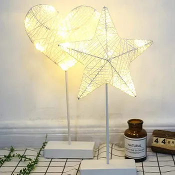 

40CM Star/Heart Love Shape Grass Rattan Woven LED Night Light Battery Power Girls Room Romantic Decorate Table Lamp Warm White