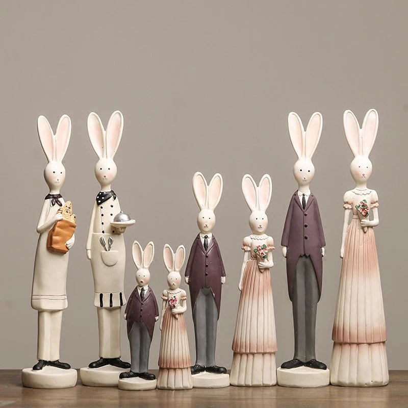 

Cute Couple Home Decoration Accessories Resin Rabbit Small Ornaments Gift Wine Cabinet Creative Home Decoration Retro Home Decor