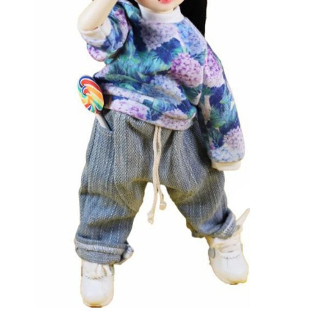 Pants For 1/6 Girl Dolls  Patchwork Casual Jeans Pants for BJD SD XinYi Licca Doll Clothes Accessories Girls Toys Cloth Pink 