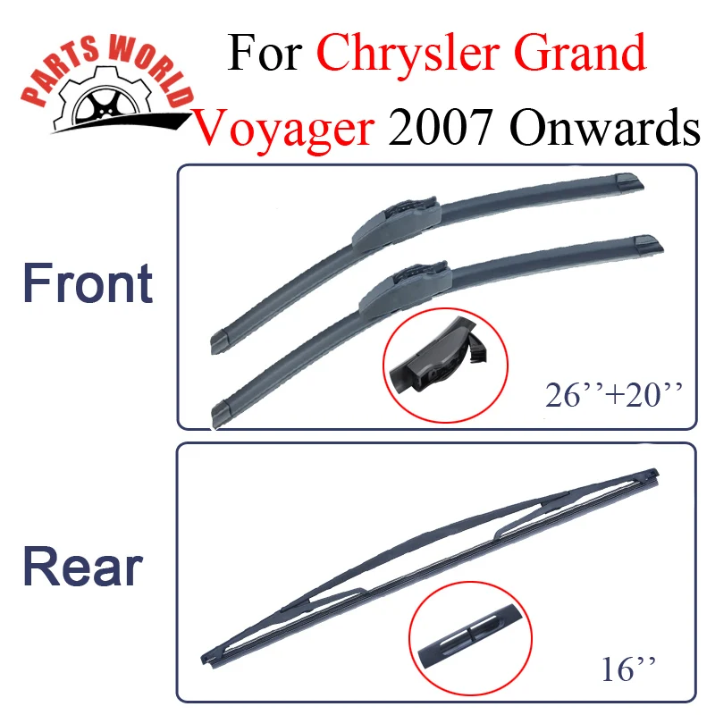Front And Rear Wiper Blades For Chrysler Grand Voyager 2007onwards