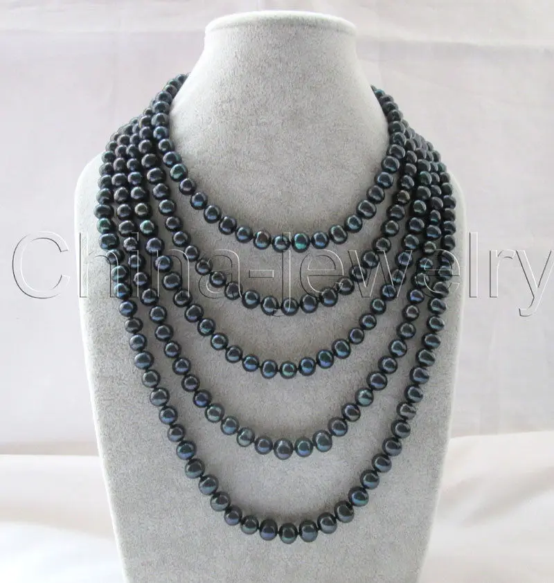 

FREE SHIPPING fast Beautiful 100" 9mm black round freshwater pearl necklace HOT HOT sell