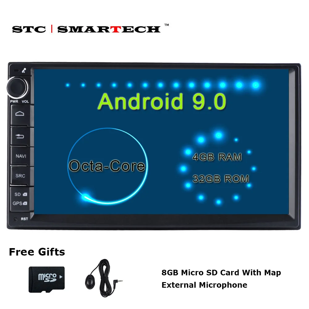 SMARTECH 2 Din Octa Core Android 9 Car Radio GPS Navigation Autoradio System 4GB RAM 32GB ROM Support TPMS 3G WIFI DAB OBD DVR