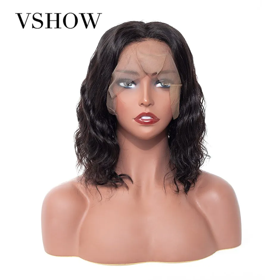 

VSHOW Short Bob Wigs Swiss Lace Front Human Hair Wigs With Baby Hair Remy Hair Wigs For Women Natural Color Malaysian Body Wave