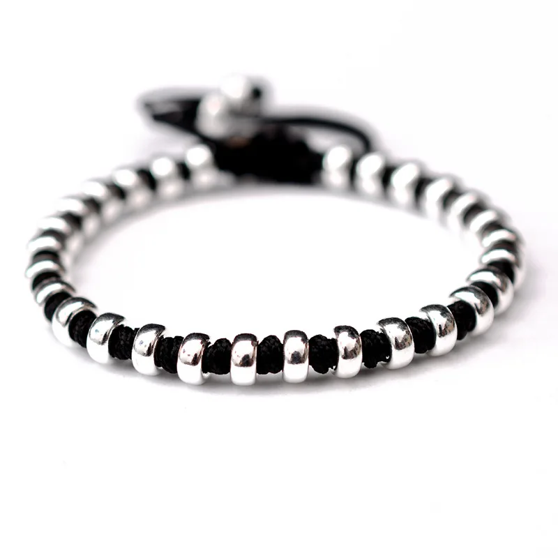 

Chinese Traditional Bracelet Handmade Multi Color Braided Rope String with Real 925 Sterling Silver Beads Bracelet for Men Women