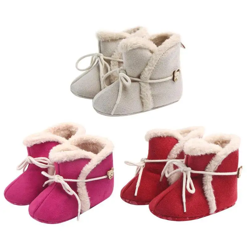 Для маленьких девочек зимняя теплая обувь для малышей модные меховые мягкая подошва первые ходоки новорожденных Prewalkers для 0-18 месяцев