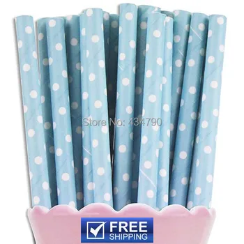 

200pcs Light Blue Paper Straws White Swiss Dot in Bulk,Wedding, Birthday, Cake Pop Sticks,Party Supplies Decorations