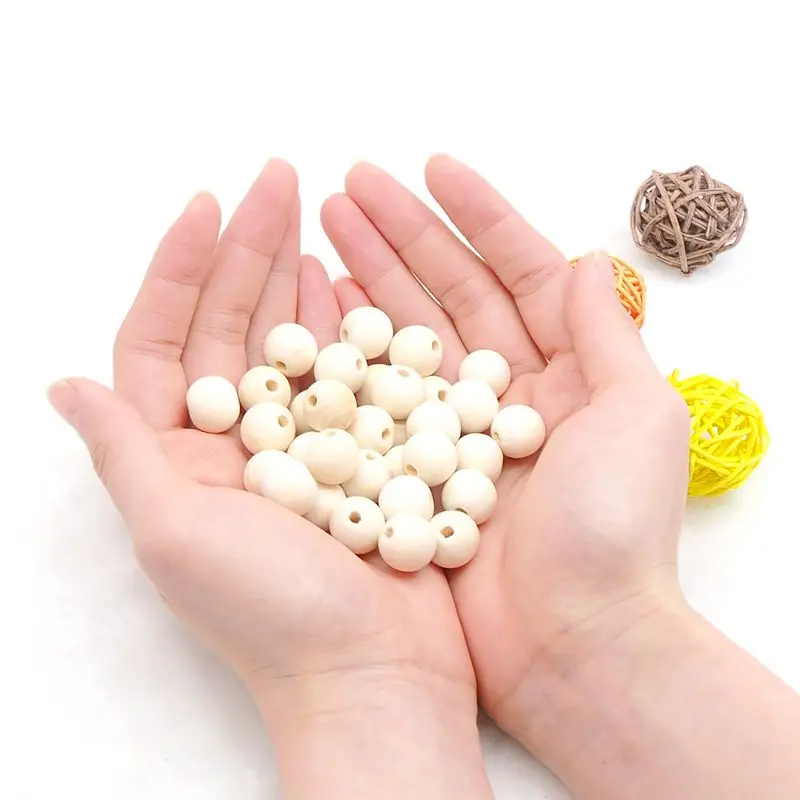 

Chenkai 100PCS 10mm Natural Ball Wooden Beads Pendant Connectors Round Baby Toy Beads Wood For Charm Jewelry Making Handmade