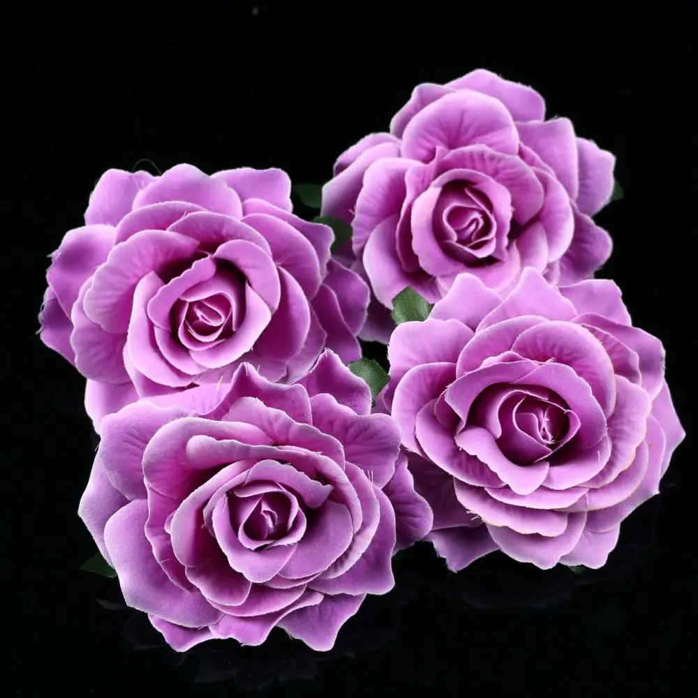 5PCS/lot Artificial Roses Flower Heads Bulk Velvet rose Wedding Purple Rose Fake flowers Decoration High Quality