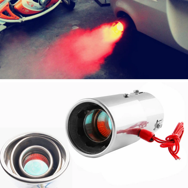 Universal  Car Straight Spitfire Flaming LED Red Light Exhaust Pipe Muffler Tip
