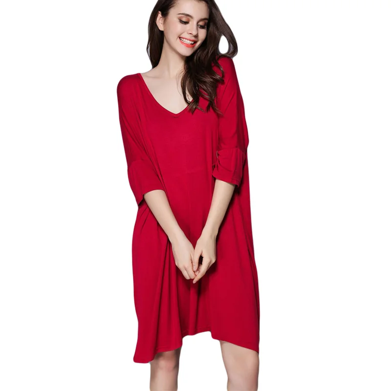 

Lady V-Neck Sexy Lingerie Summer Modal Nightgown Half Sleeve Nightdress Sleepwear Short Home Dress Loose Sleepshirt Negligee