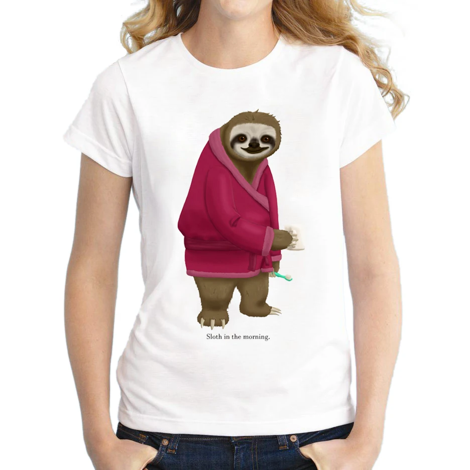 

2018 Creative Sloth in the Morning Design women Casual t-shirt Cute Sloth Printed Tops For Girl short sleeve Fashion t shirts