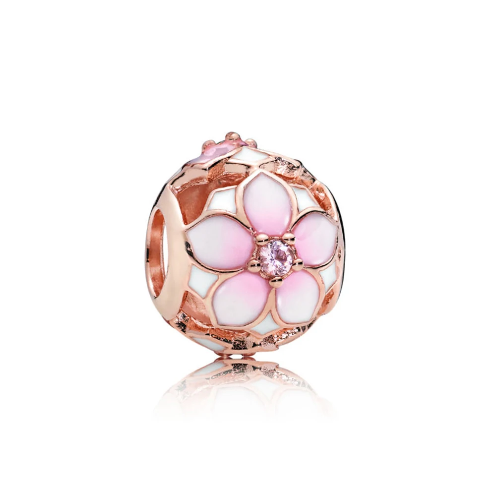 

2019 100% 925 Sterling Silver 1:1 Authentic 782087NBP ROSE MAGNOLIA BLOOM CHARM Bracelet Original Women Jewelry