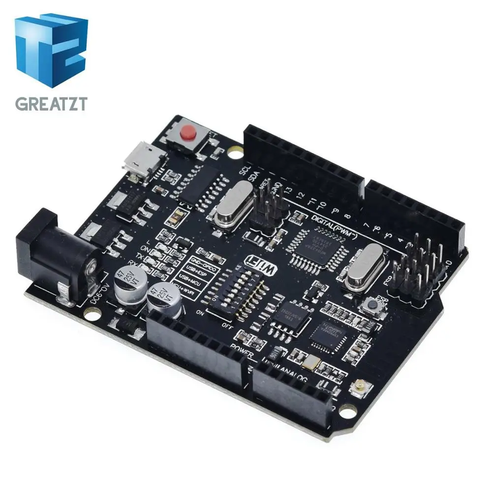 GREATZT UNO+ WiFi R3 ATmega328P+ ESP8266(32 Мб памяти) USB-TTL CH340G для Arduino Uno, NodeMCU, WeMos ESP8266 новое поступление